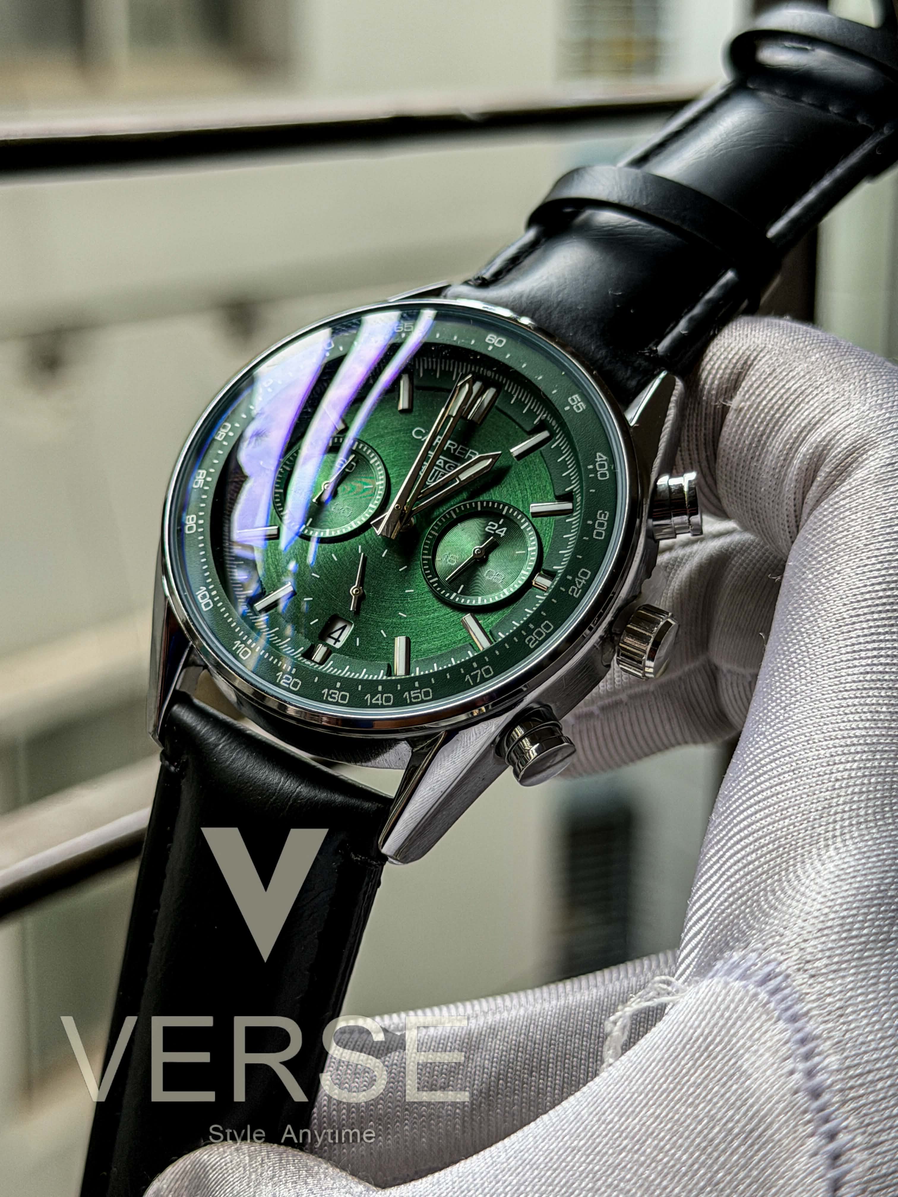 TAG Heuer Carrera Chronosprint "Glassbox" | Racing Green Dial Black Leather - ( Double A )