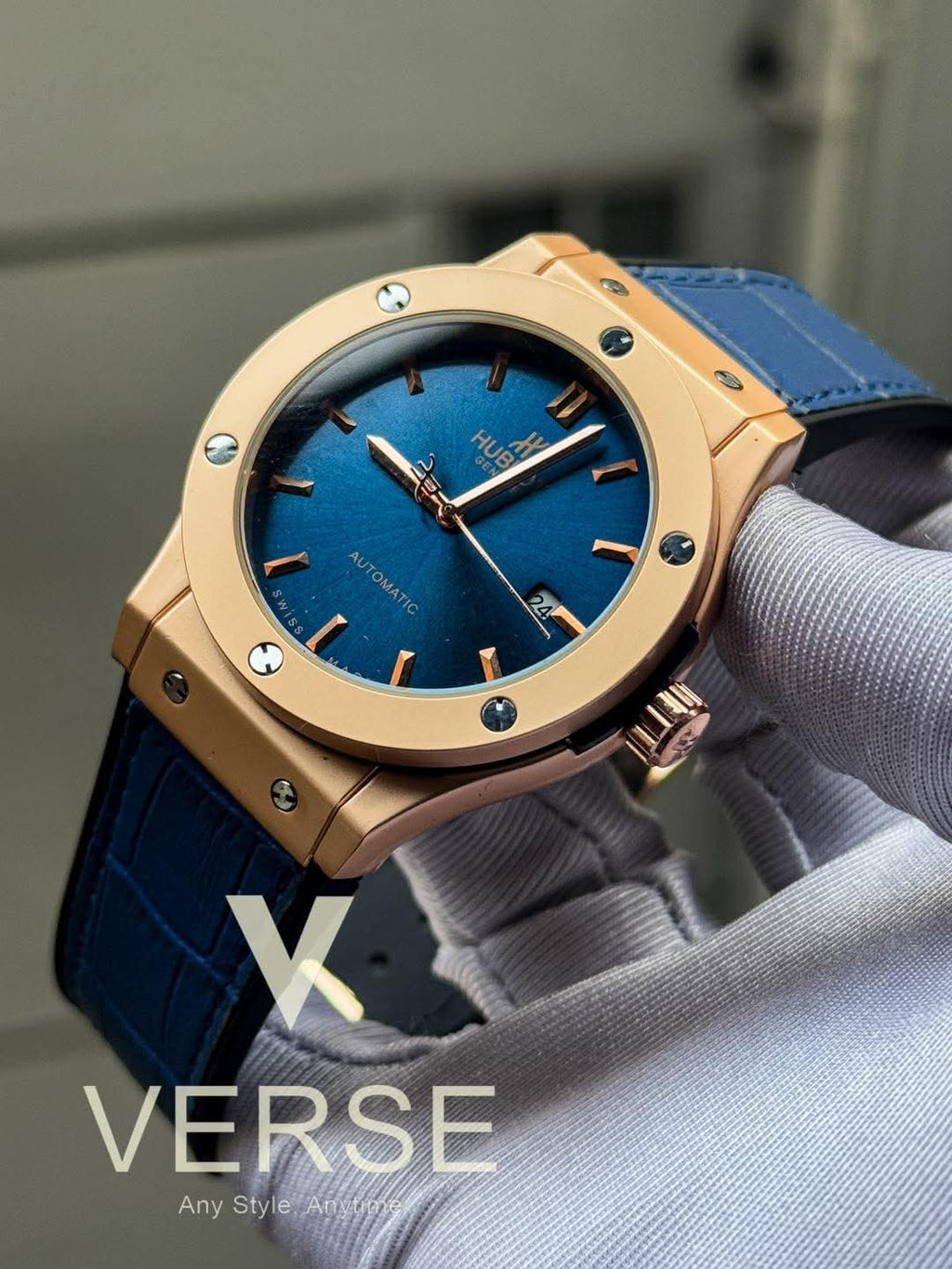 Hublot Classic Fusion Automatic Blue Belt Rose Gold Case AA - VERSE - 