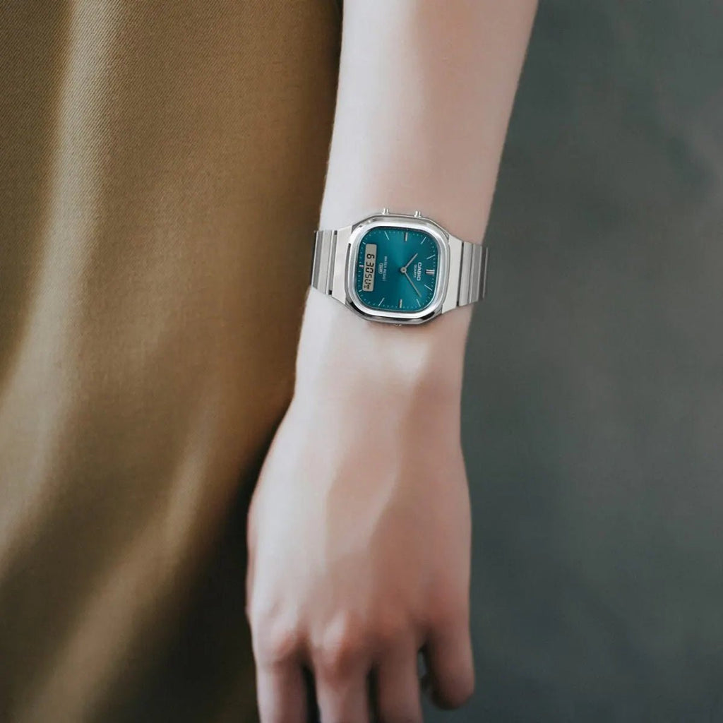 Casio Vintage AQ - 240E - 3A Dual Time Teal Blue Dial Watch | Casio Vintage AQ - 240E - 3A - VERSE - 