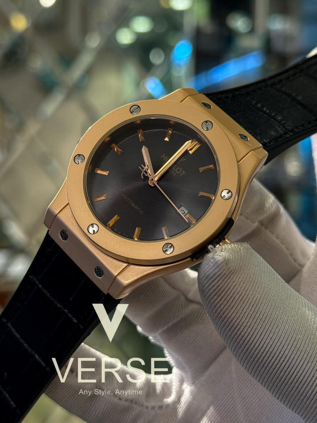 Hublot Classic Fusion Automatic Black Belt Rose Gold Case AA - VERSE - 