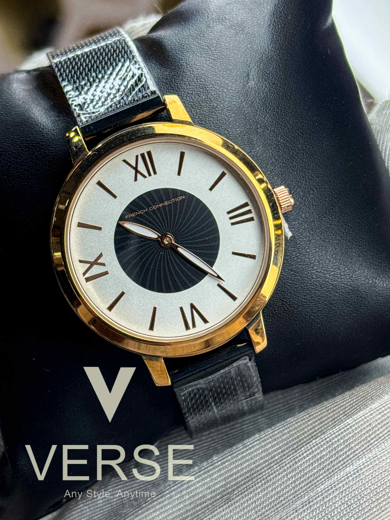 French Connection FCN00027D Women’s White & Black Dial Watch with Black Mesh Strap| French Connection FCN00027D - VERSE - 