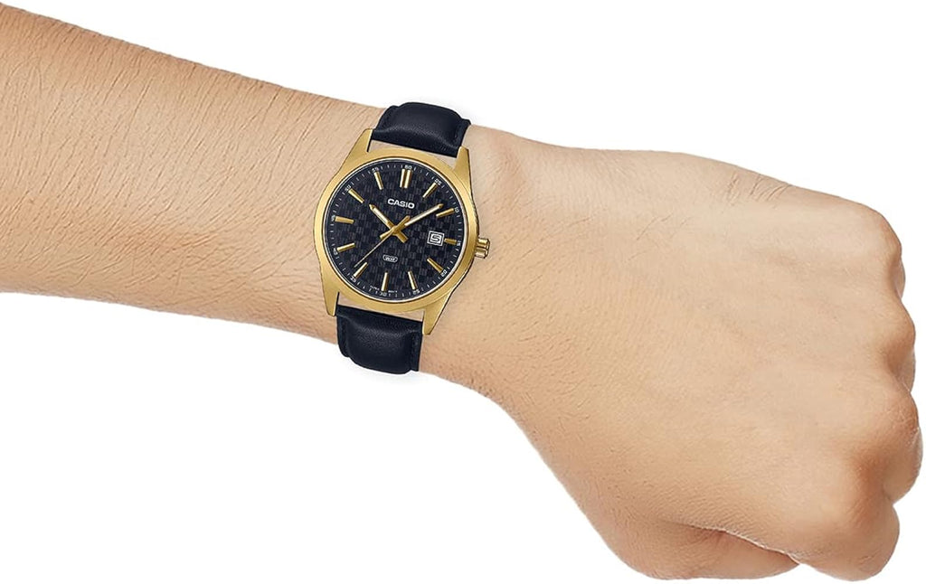 Casio MTP-VD03GL-1AUDF Men’s Gold-Tone Stainless Steel Watch with Black Dial & Leather Strap| Casio MTP-VD03GL-1AUDF