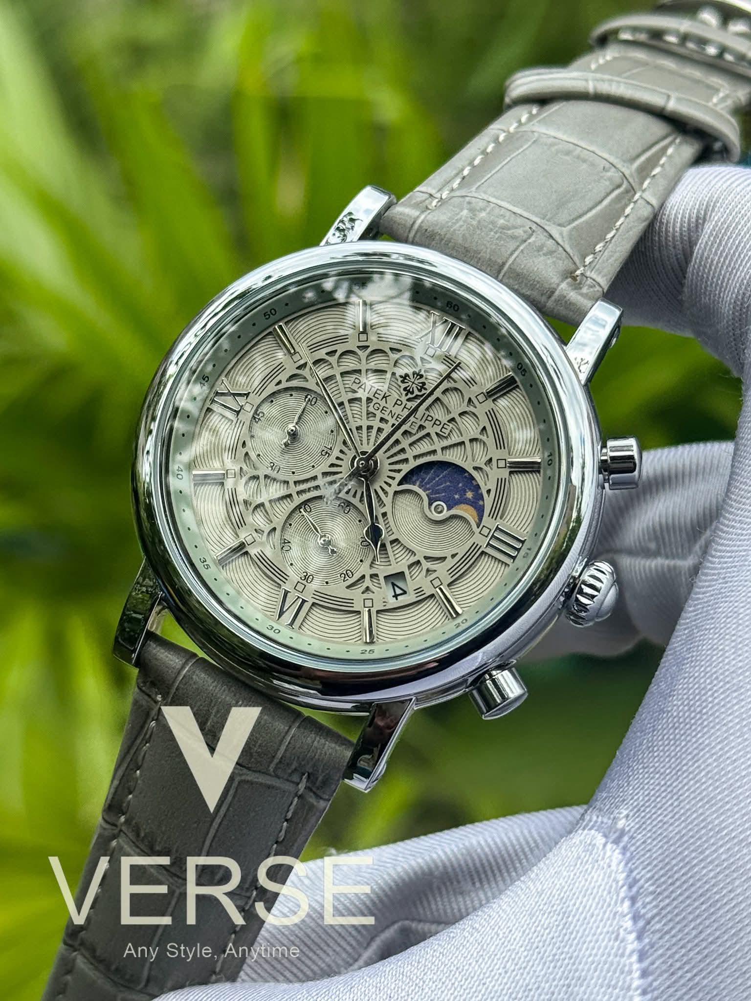 Patek Philippe Chronograph Moonphase Grey Belt Spider Grey Dial AA - VERSE - 