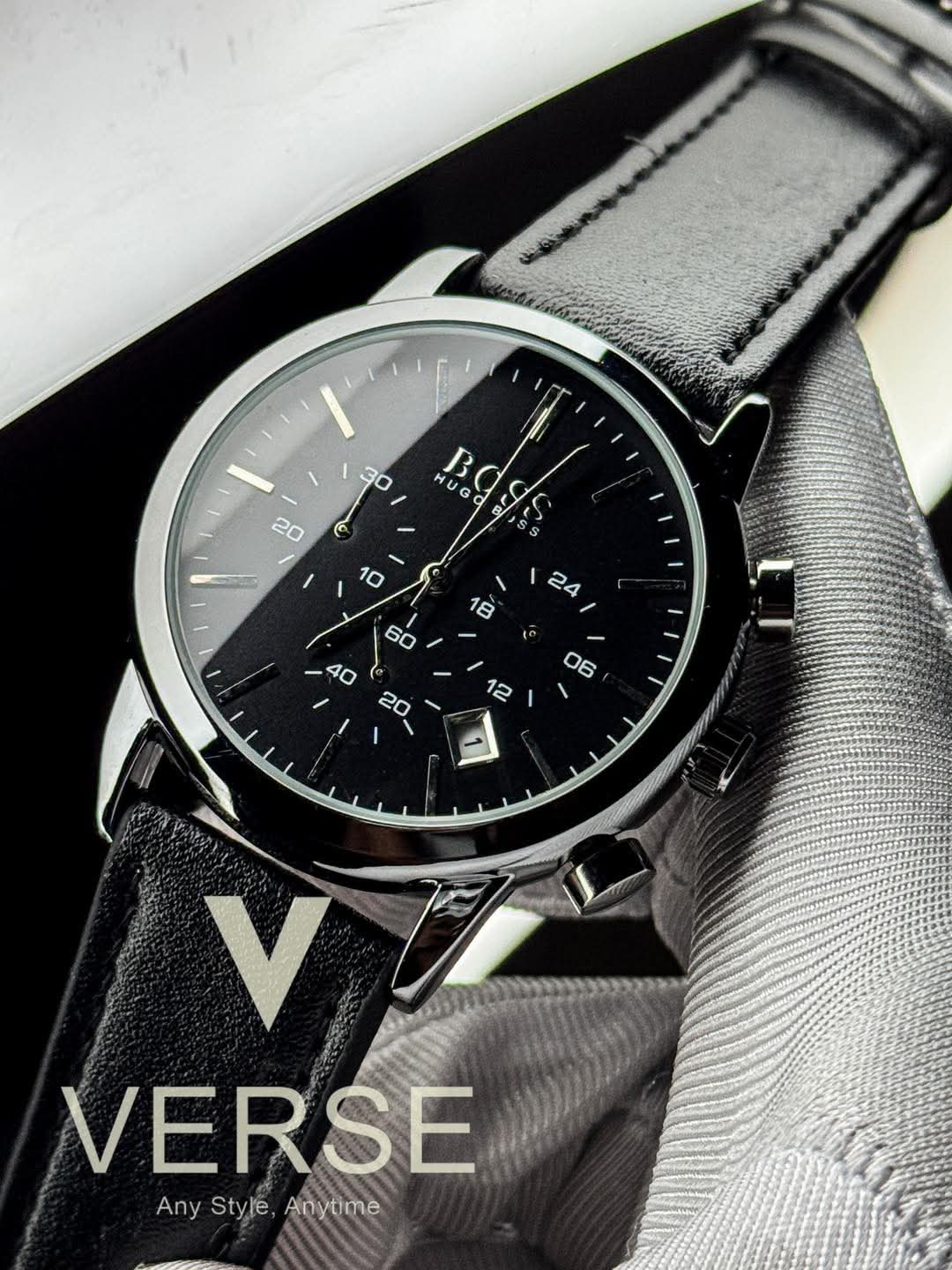 Hugo Boss Trace Chronograph Black Belt Silver Case AA - VERSE - 