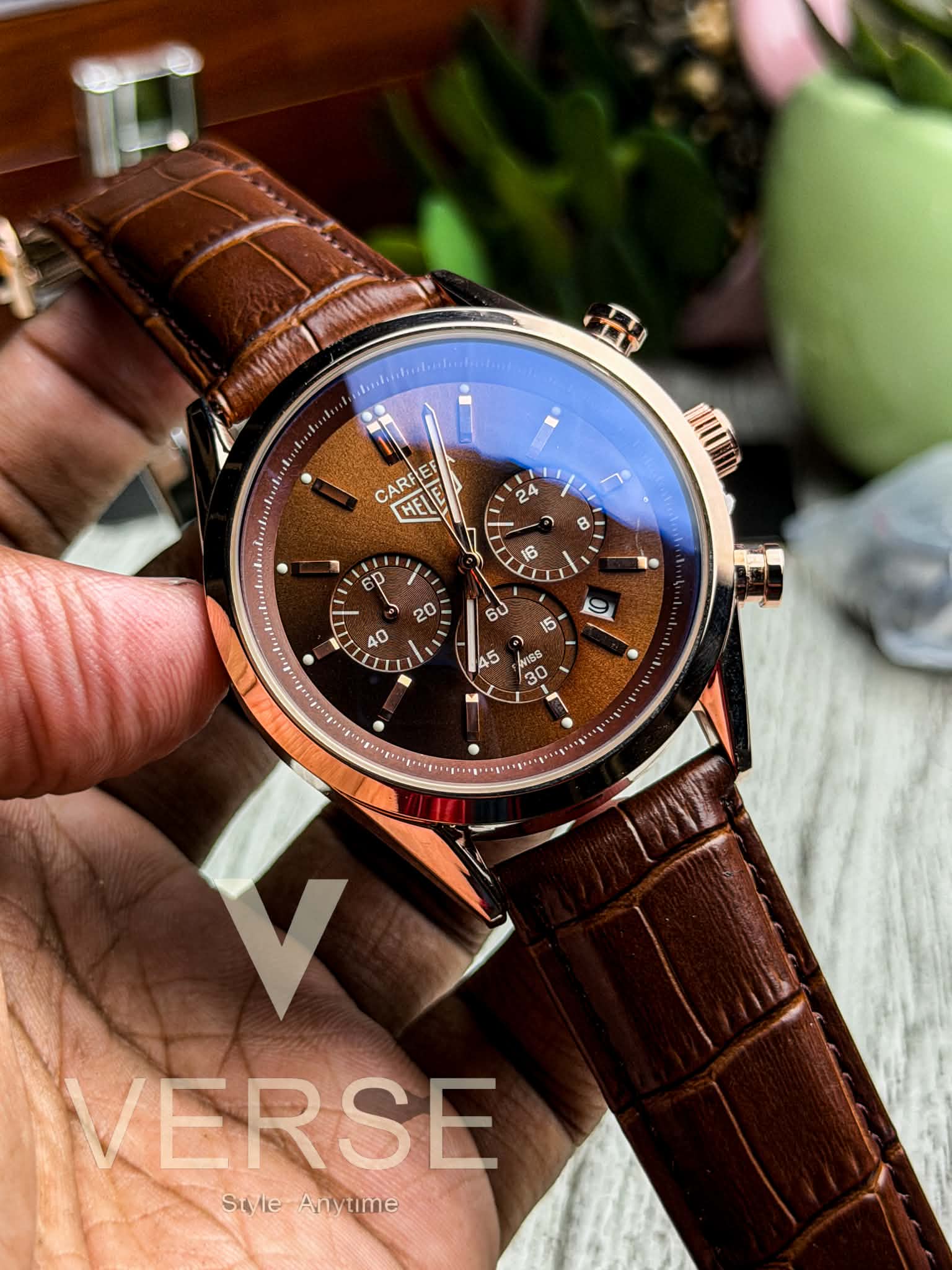 TAG Heuer Carrera Chronograph | Chocolate Brown Dial Brown Leather RG Case - ( Double A )