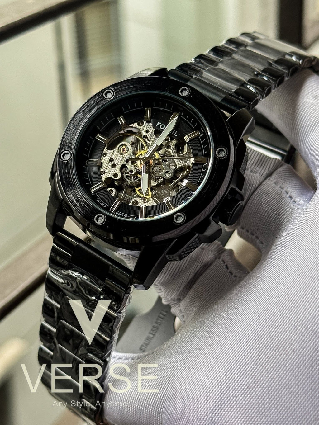 Fossil Automatic Black Chain Black Dial new AA - VERSE - 