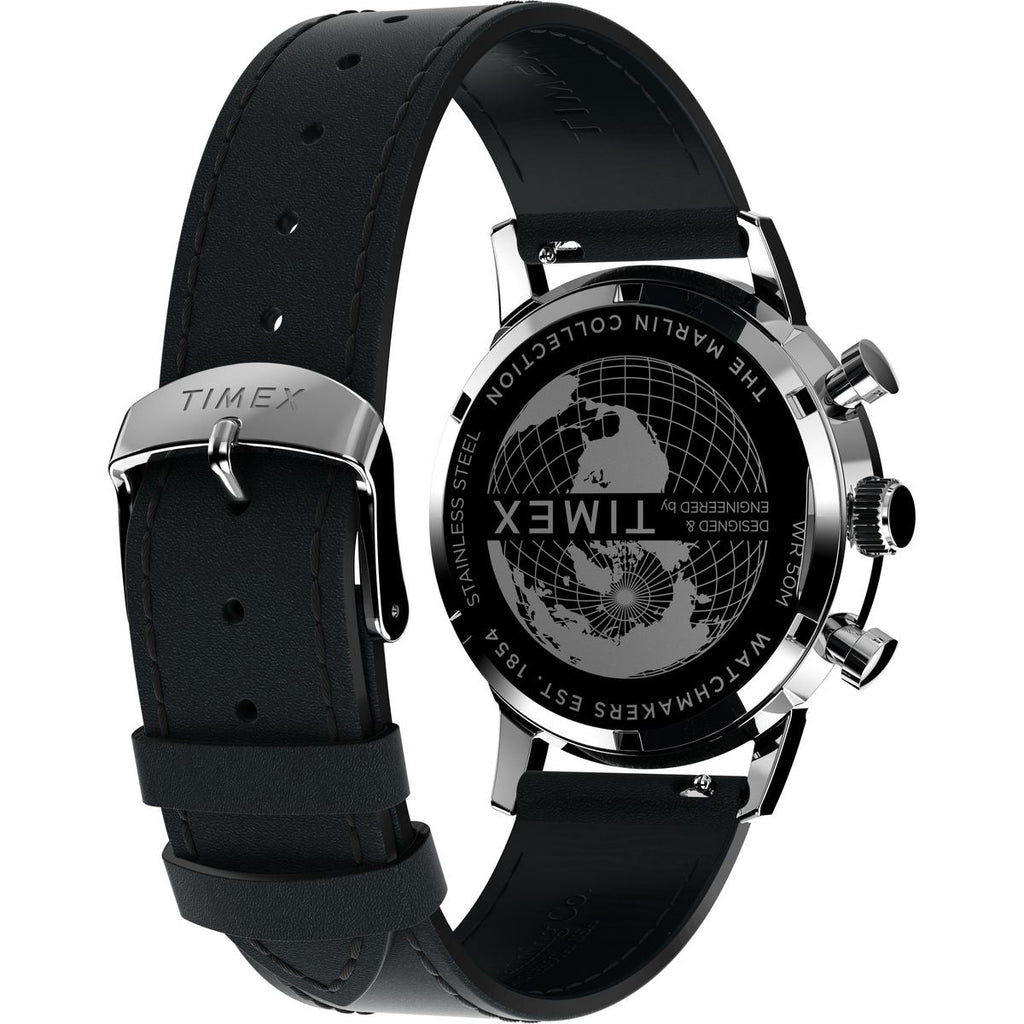 Timex Marlin Chronograph Tachymeter 40mm Panda Dial Black Leather Men's Watch | Timex TW2W10300UJ