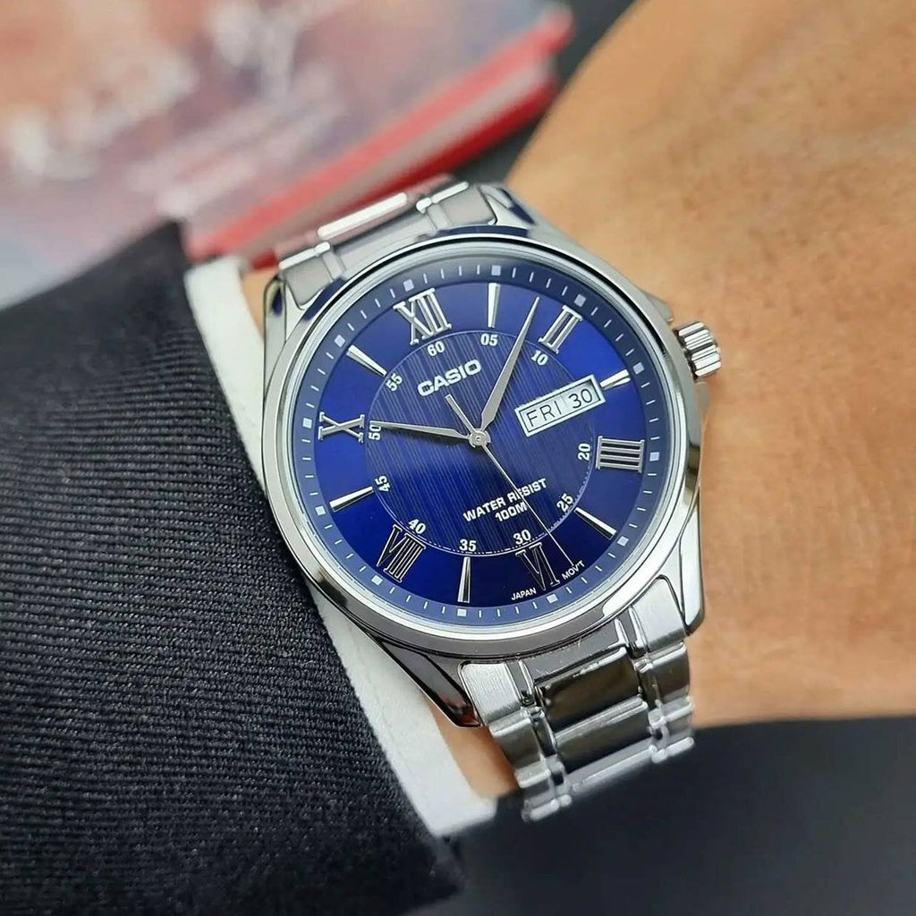 Casio MTP - 1384D - 2AVDF Blue Dial Day - Date Men's Stainless Steel Watch | Casio MTP - 1384D - 2AVDF - VERSE - 