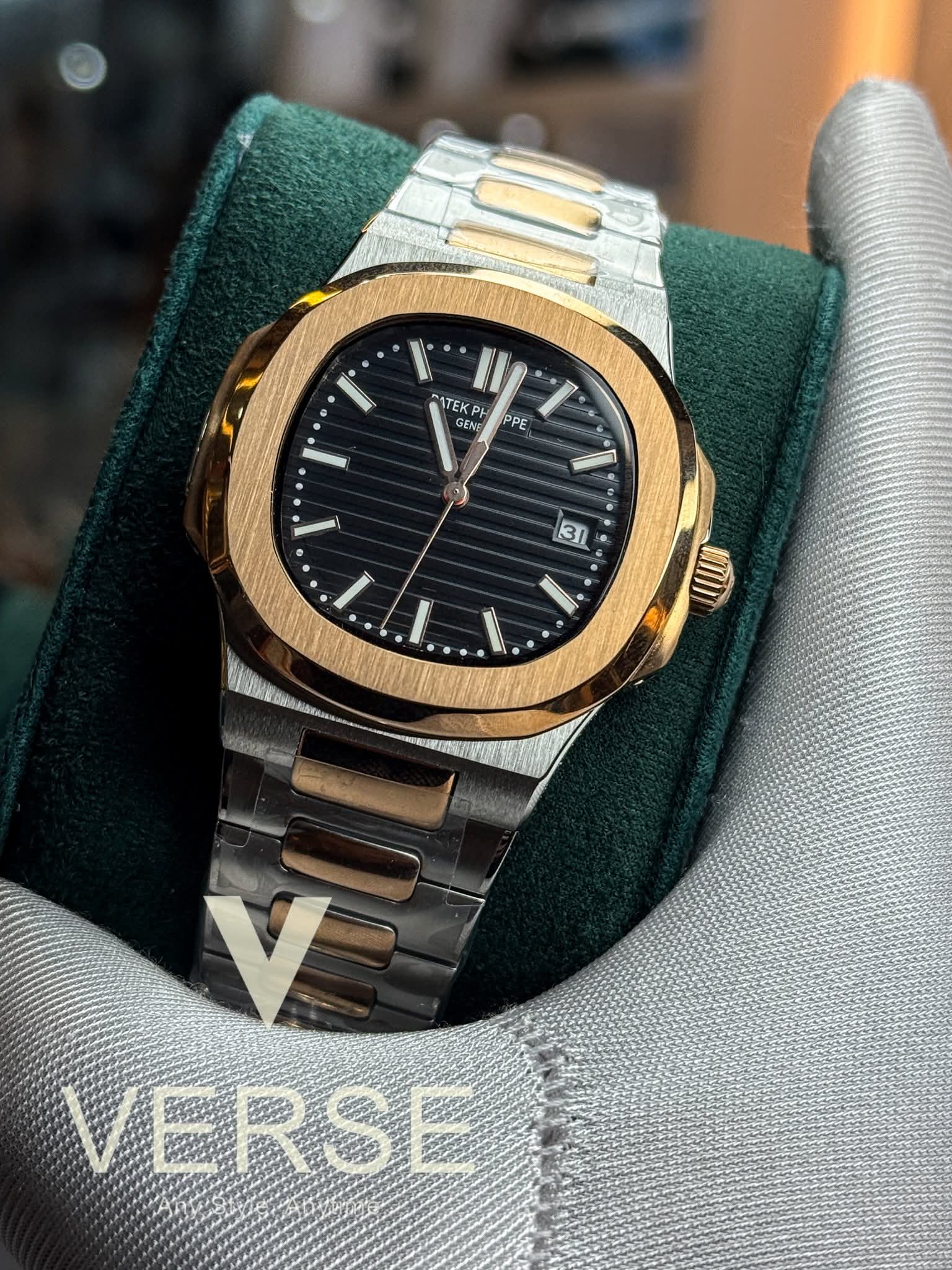 Patek Philippe Nautilus Automatic Two - Tone Rose Gold - Black Dial Triple A - VERSE - 