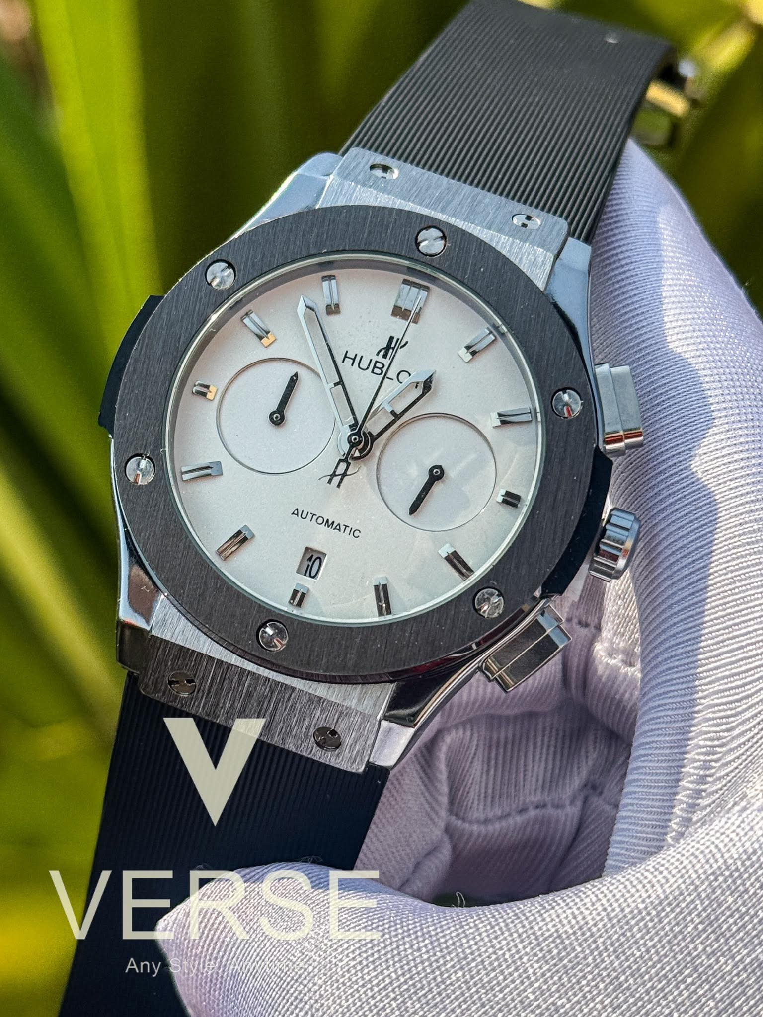 Hublot Classic Fusion Chronograph Silicone Black Belt Silver - Black Case AA - VERSE - 
