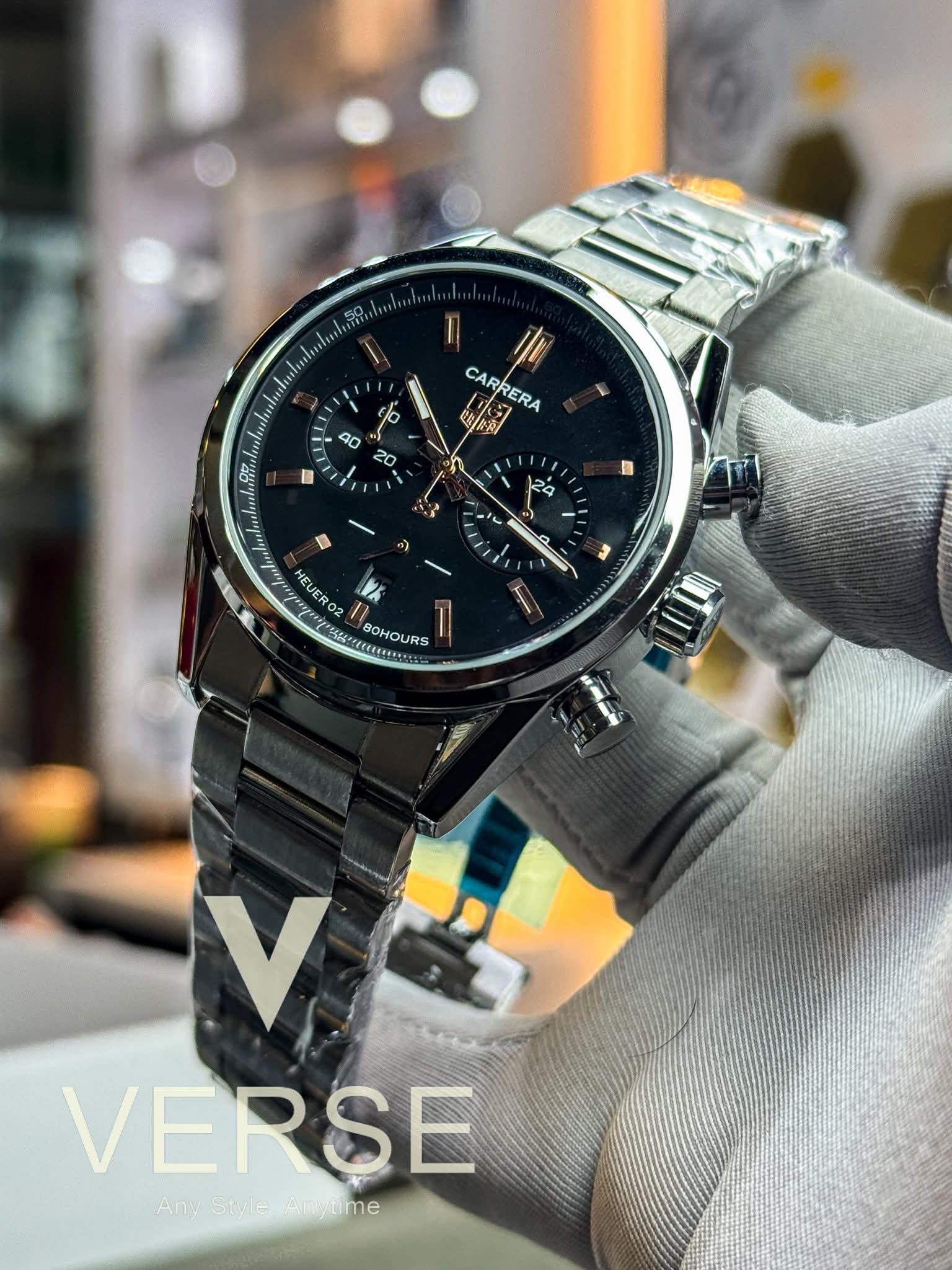 TAG Heuer Carrera 02 Chronograph | Silver Chain - Black Dial - VERSE - 