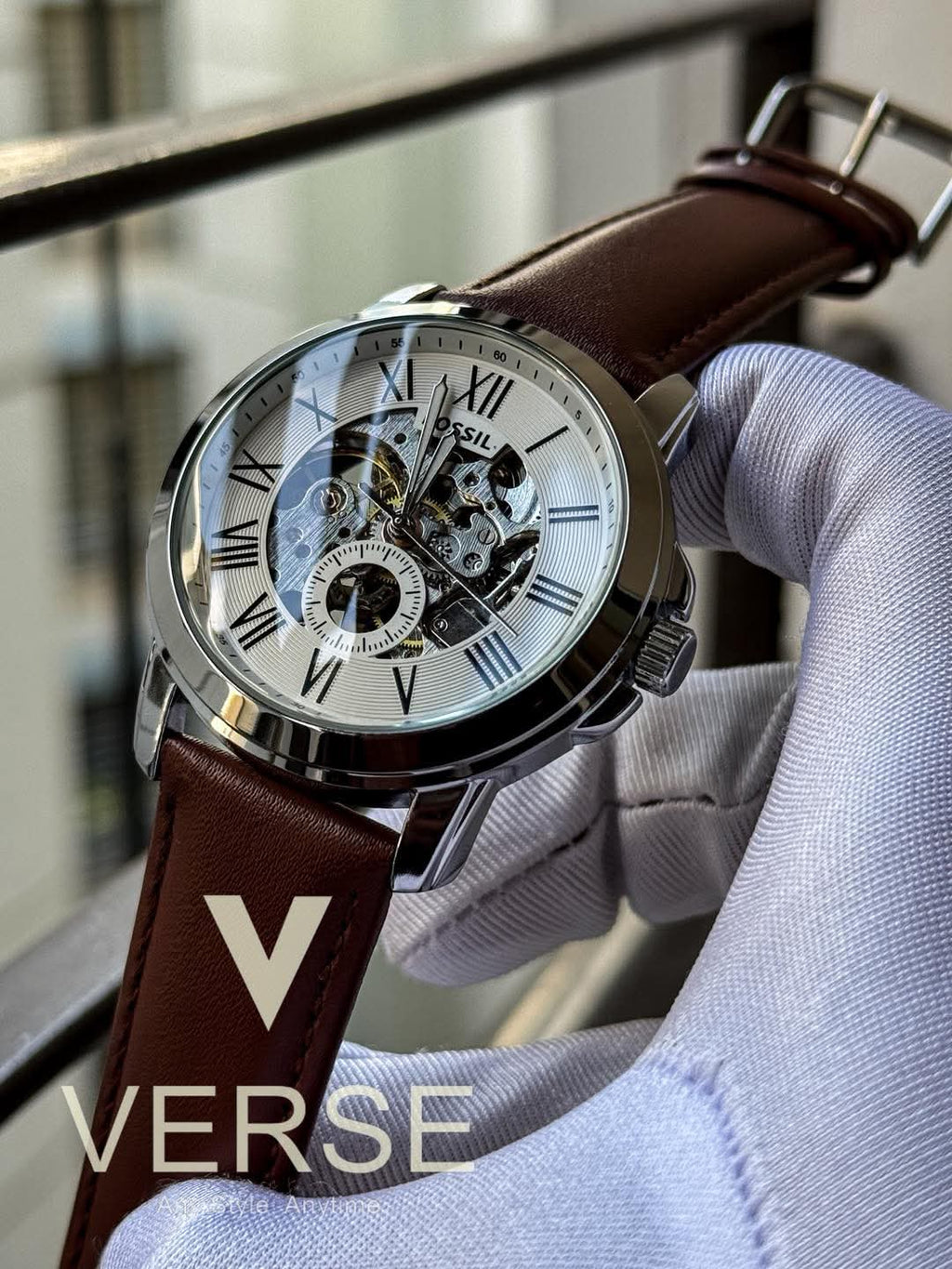 Fossil Grant Automatic Brown Belt White Dial AA - VERSE - 