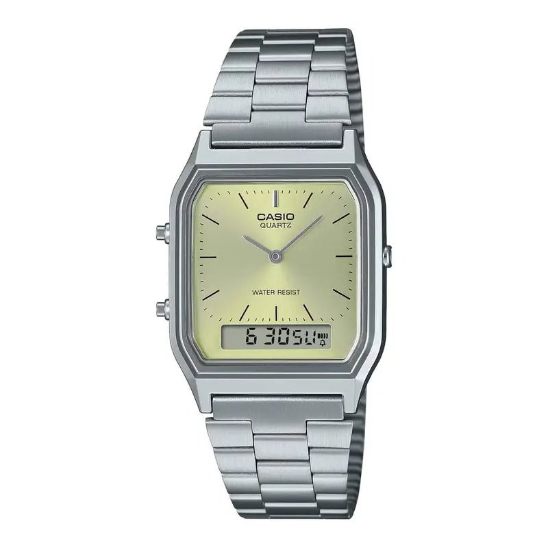 Casio AQ-230A-9AMQYDF Analog-Digital Light Lime Green Dial Stainless Steel Unisex Watch | Casio AQ-230A-9AMQYDF