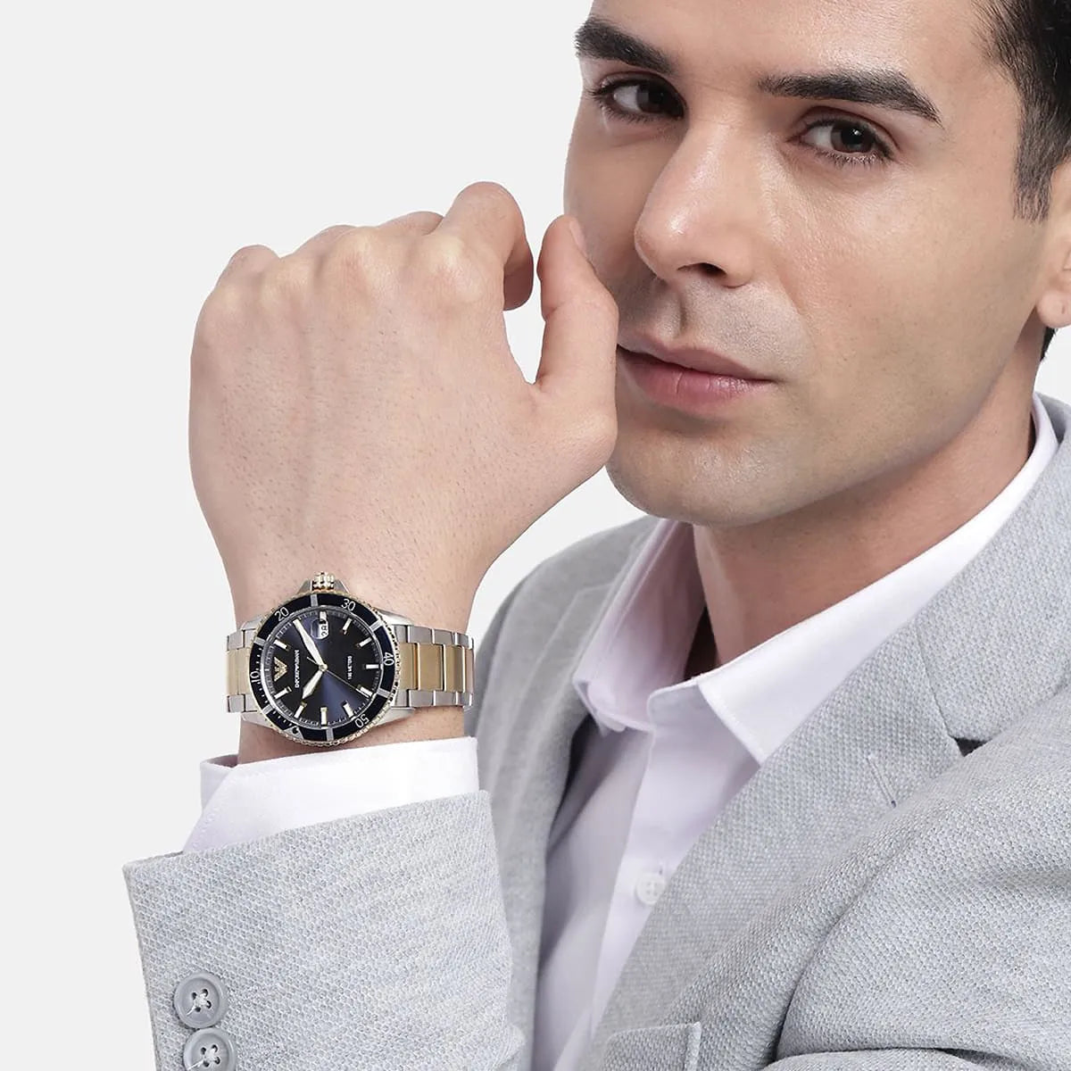 Emporio Armani World Explorer Marine Blue Dial Two-Tone Stainless Steel Men's 100M Watch | Emporio Armani AR11682