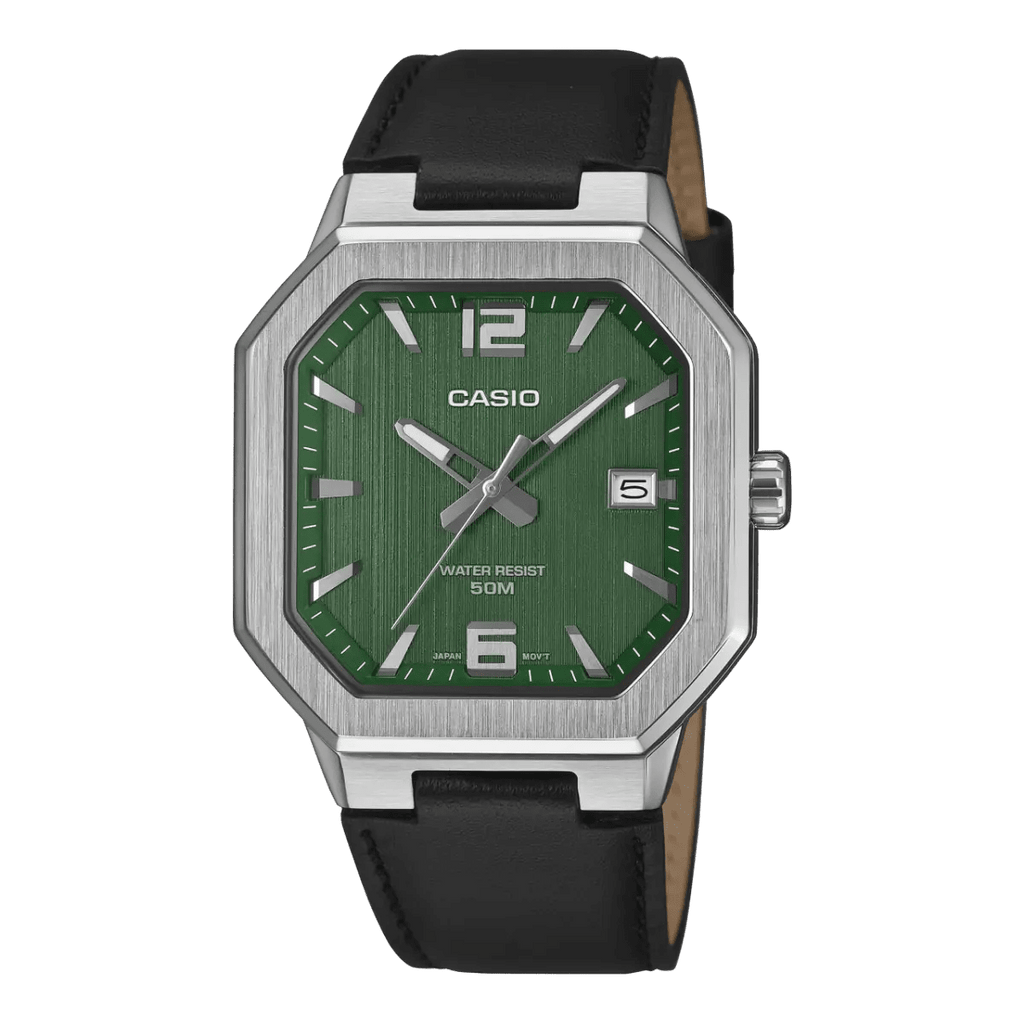 Casio MTP - B195L - 3AV Octagonal Sport Green Dial Men's Leather Watch | Casio MTP - B195L - 3AV - VERSE - 