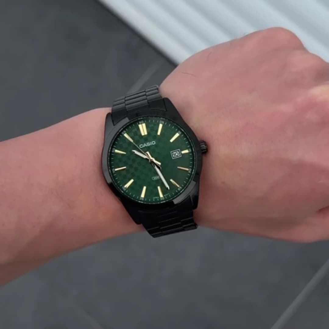 Casio MTP-VD03B-3AUDF Emerald Green Dial Black Stainless Steel Men's Watch | Casio MTP-VD03B-3AUDF
