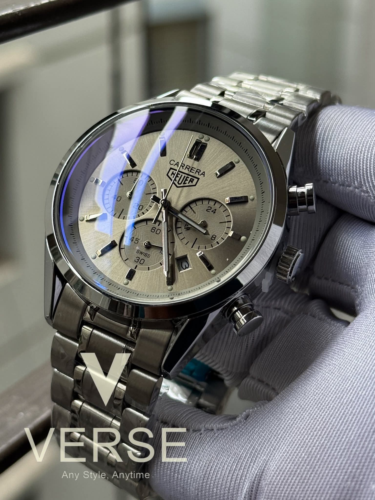 TAG Heuer Carrera Chronograph Silver Chain Grey Dial AA - VERSE - 