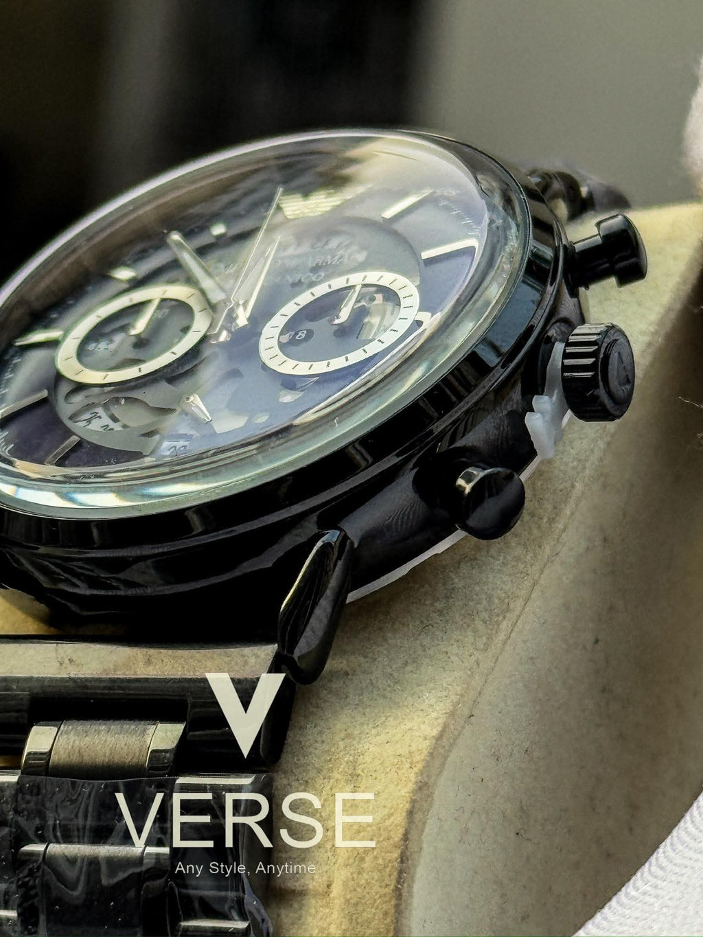 Armani Oval Meccanico Black Chain Blue Dial AA - VERSE - 