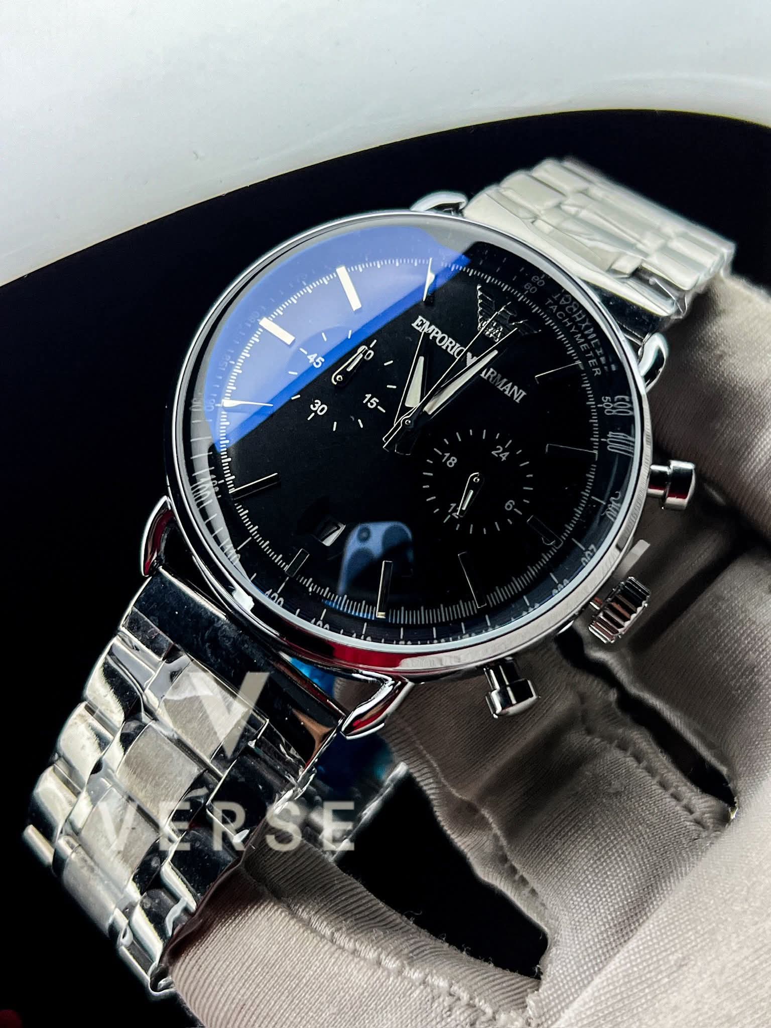 Armani Oval Silver Chain Black Dial AA - VERSE - 