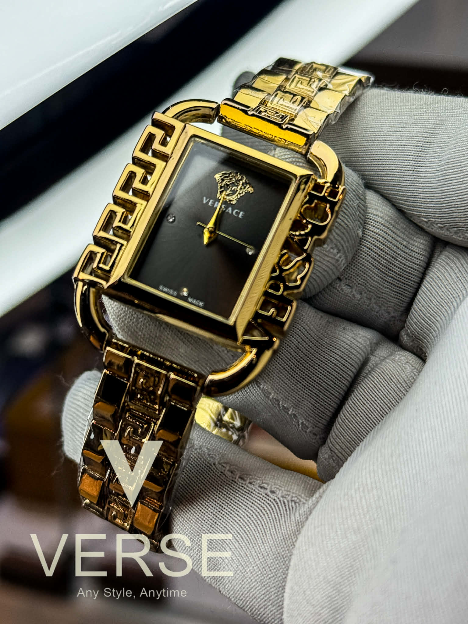 Versace Flair Greca Women’s Gold - Tone Stainless Steel Watch | Black Dial AA - VERSE - 