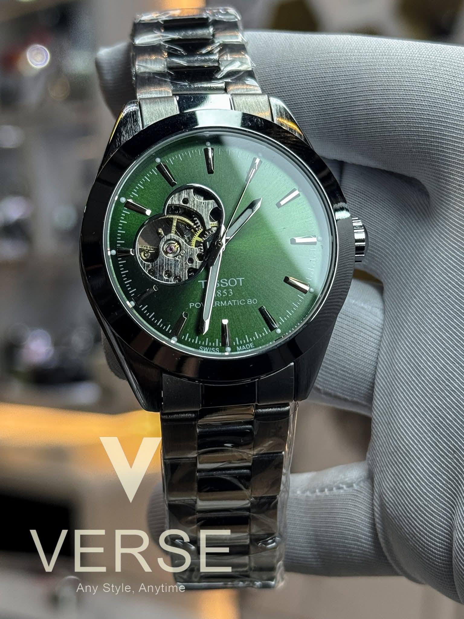 Tissot Gentleman Powermatic 80 Open Heart Automatic Sun - ray Green Dial AA - VERSE - 