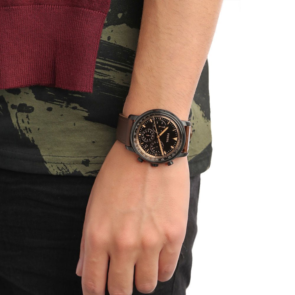 Fossil FS5529 Goodwin Chronograph Black Dial Brown Leather Men’s Watch | Fossil FS5529 - VERSE - 