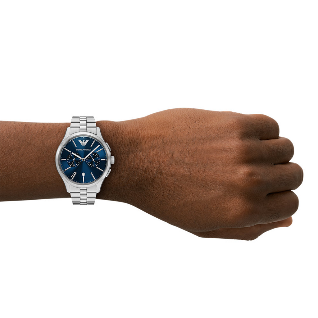 Emporio Armani Dario Chronograph Navy Blue Dial Stainless Steel Men's Watch | Emporio Armani AR11728