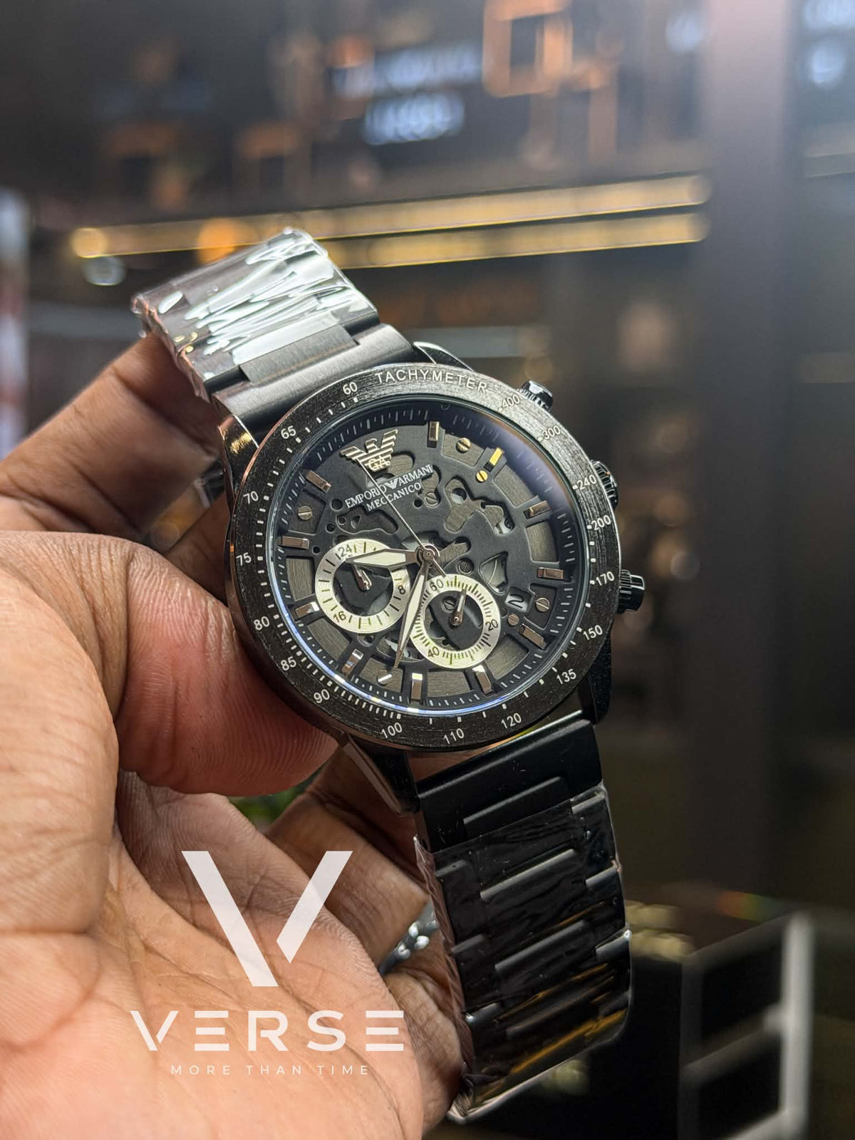 Emporio Armani Mario Meccanico Chronograph | Matte Black Dial Black Tone - ( Double A )
