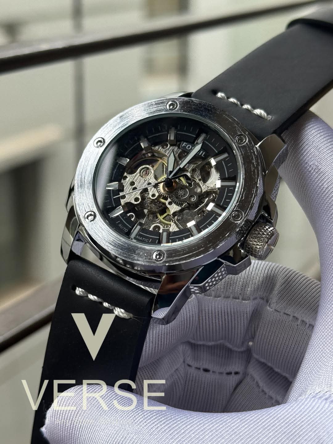 Fossil Automatic Black Belt Silver Case Big Black Dial AA - VERSE - 