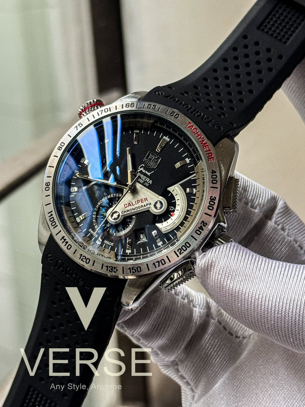 TAG Heuer Grand Carrera Calibre 36 RS Caliper Chronograph - Black Silicone Strap - VERSE - 