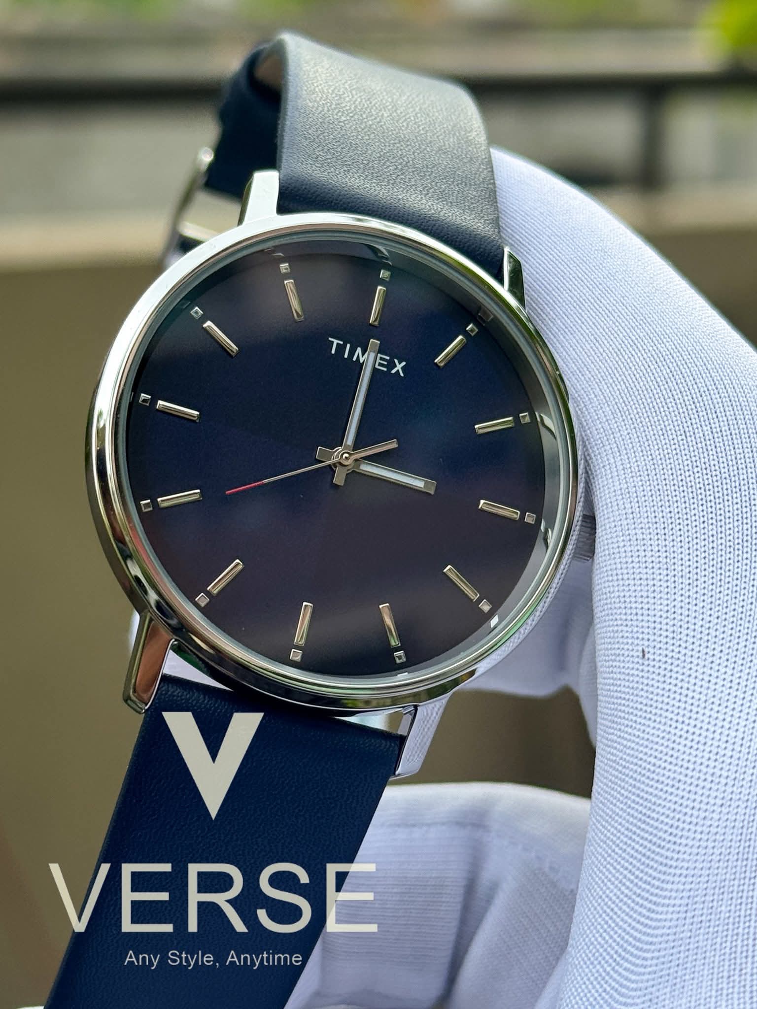 Timex Classics TW0TG8017 Men’s Analog Watch – Blue Round Dial, Blue Leather Strap| Timex Classics TW0TG8017 - VERSE - 