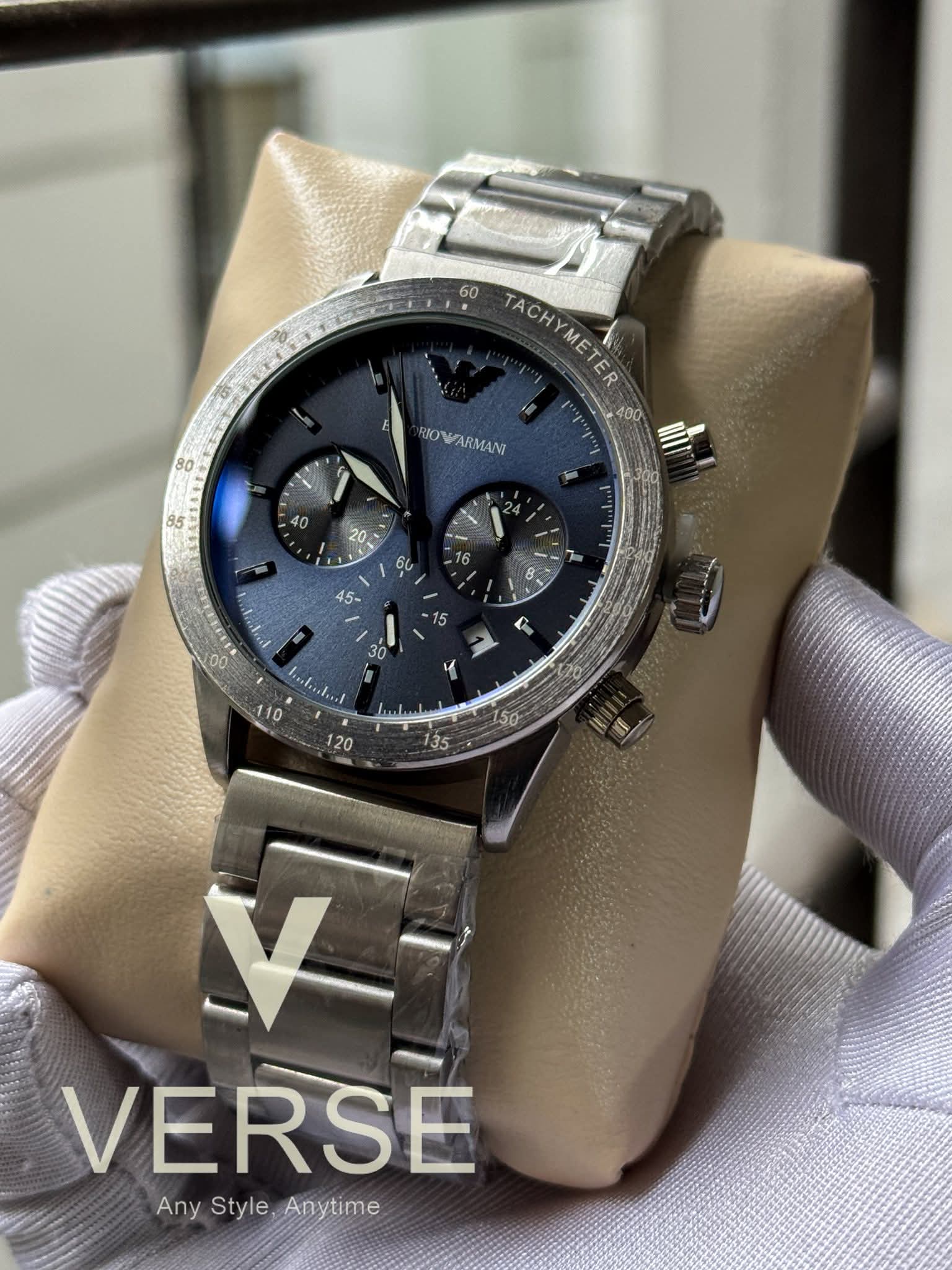 Armani Matte Silver Chain Blue Dial AA - VERSE - 