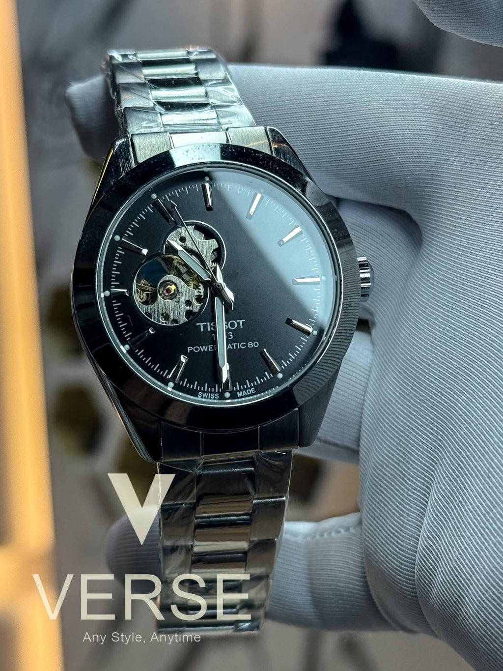 Tissot Gentleman Powermatic 80 Open Heart Automatic Sun - ray Black Dial AA - VERSE - 