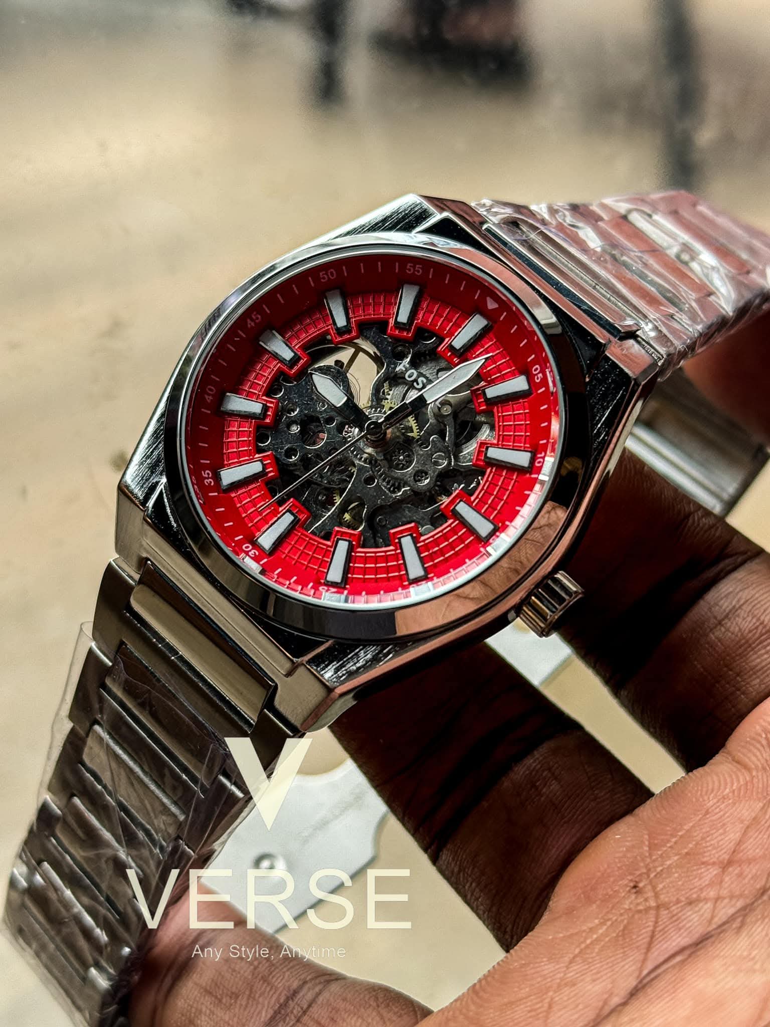 Fossil Everett Automatic Chain Red Velvet Dial AA - VERSE - 