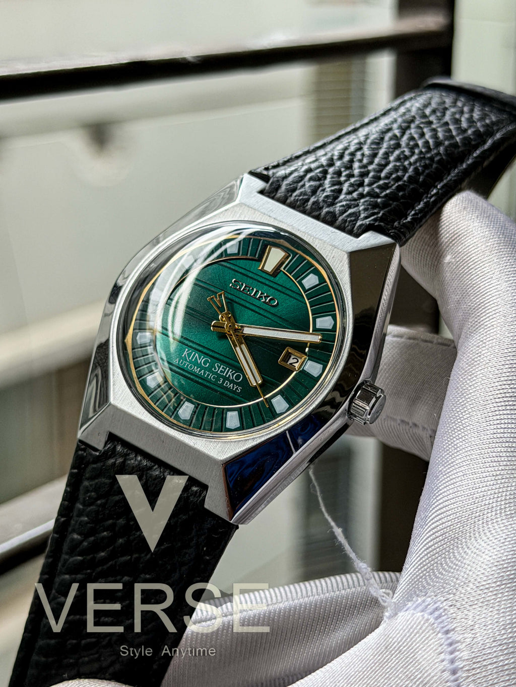 King Seiko VANAC Automatic "Tokyo Horizon" | Emerald Green Dial Black Leather - ( Semi Triple A )