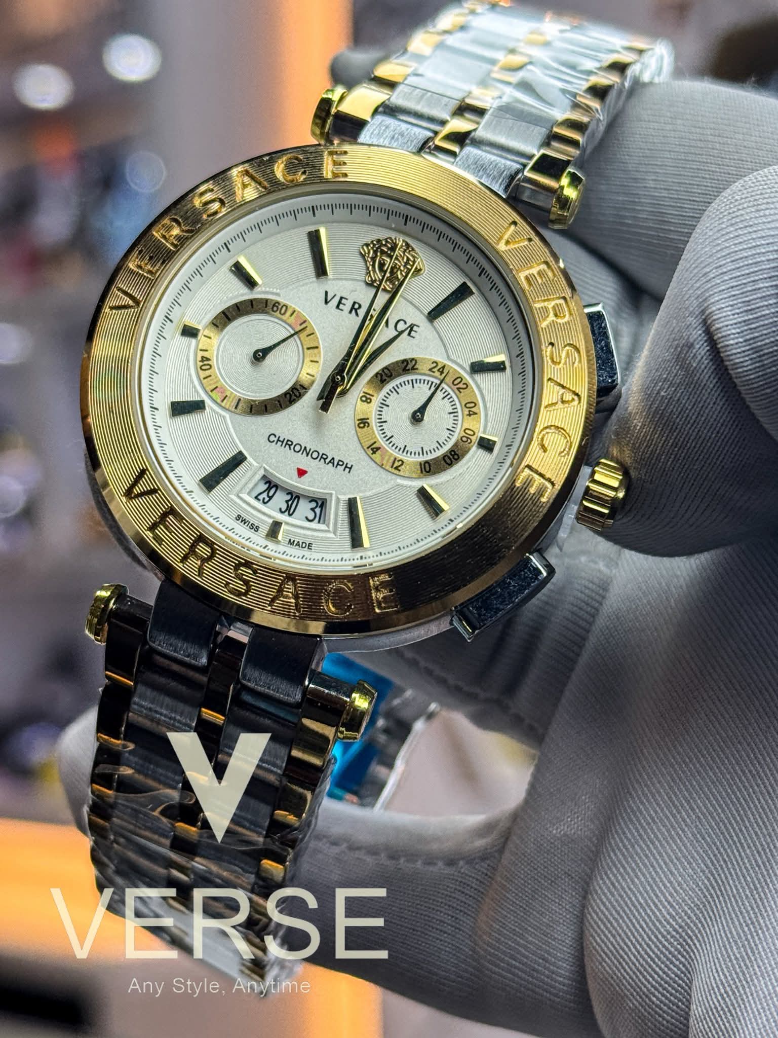 Versace Aion Chronograph | Two - Tone Chain - White Dial - VERSE - 