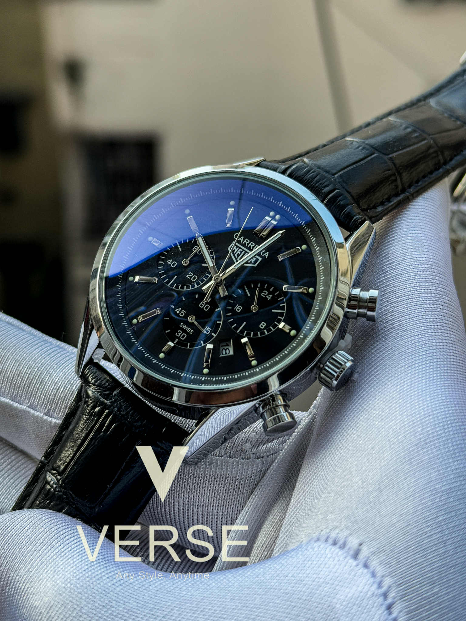 TAG Heuer Carrera Chronograph Black Belt Black Dial AA - VERSE - 