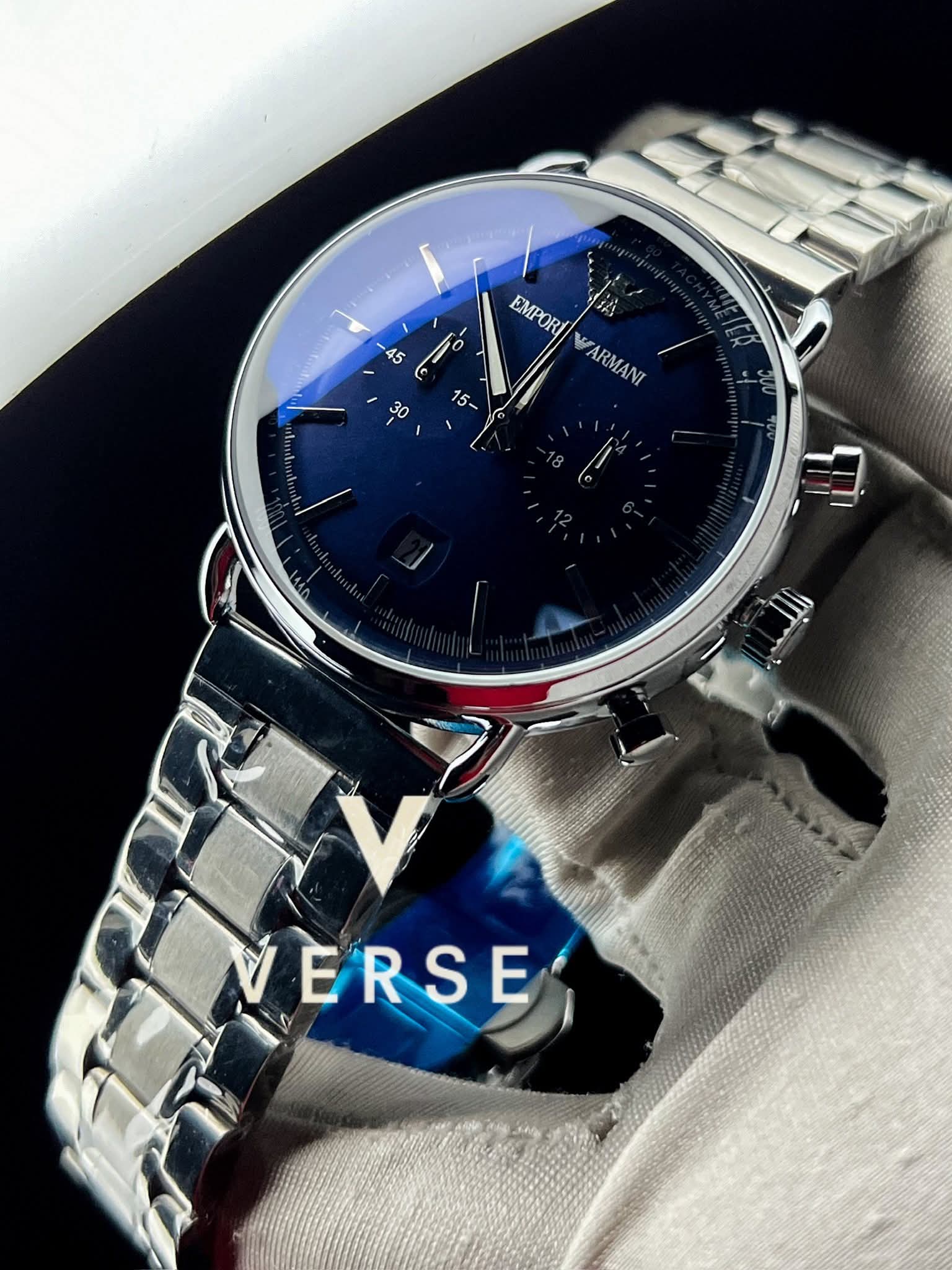 Armani Oval Silver Chain Blue Dial AA - VERSE - 