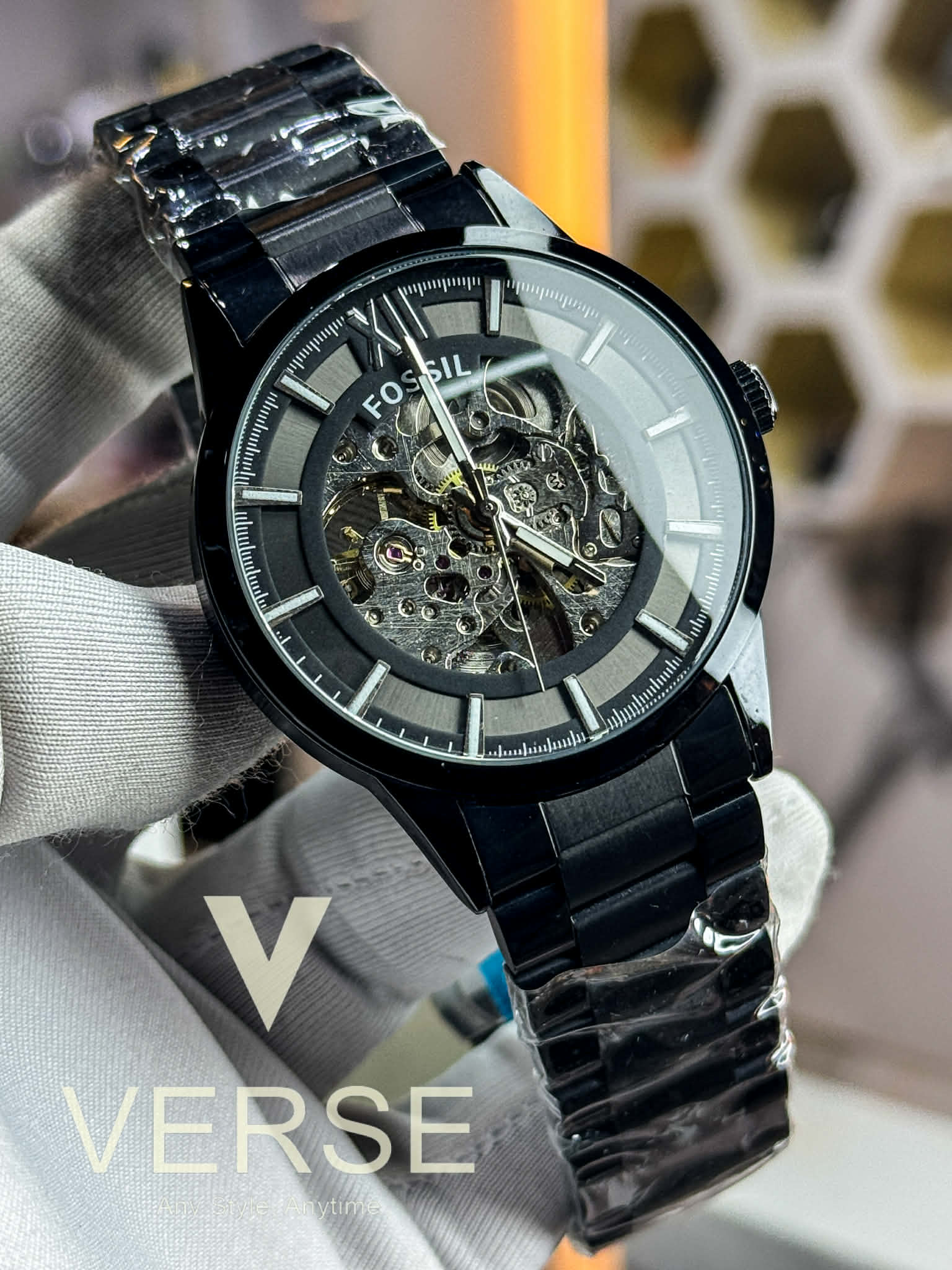 Fossil Townsman Automatic Black Chain | Skeleton Grey Dial - VERSE - 