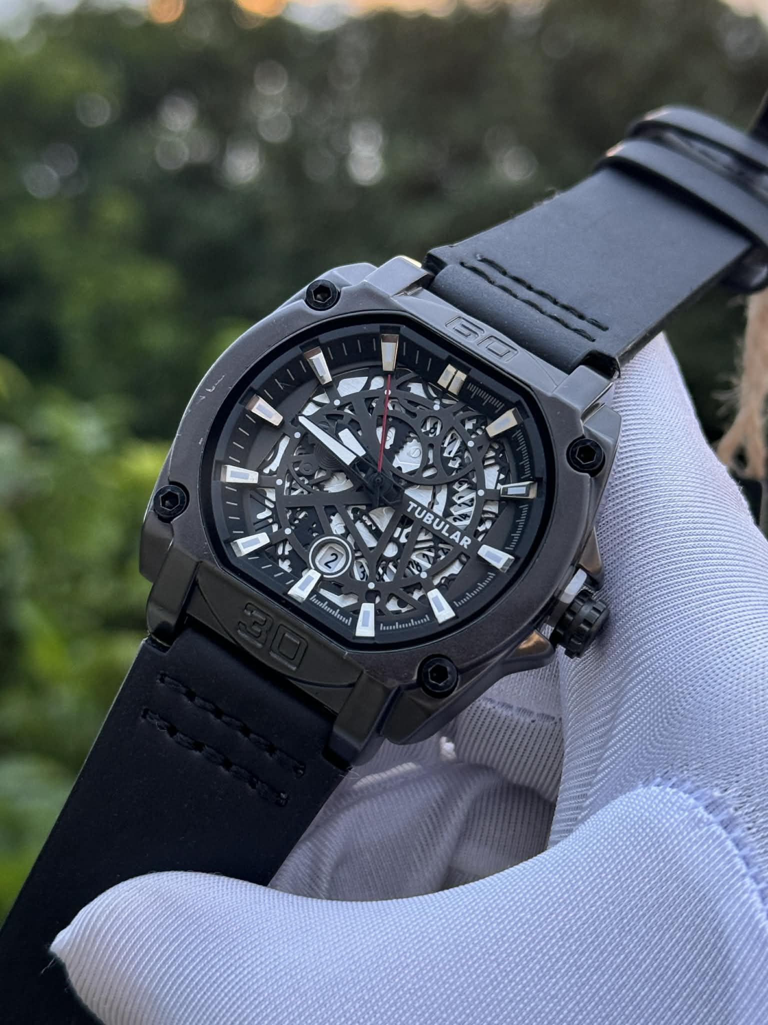 Tubular Square Gunmetal Case Skeleton Dial Silver Digits - VERSE - 