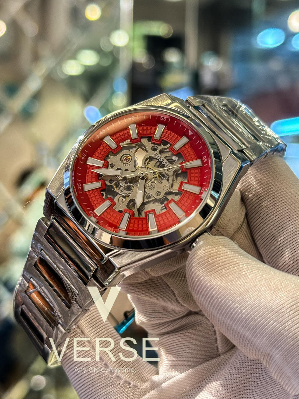 Fossil Everett Automatic Chain Red Velvet Dial AA - VERSE - 