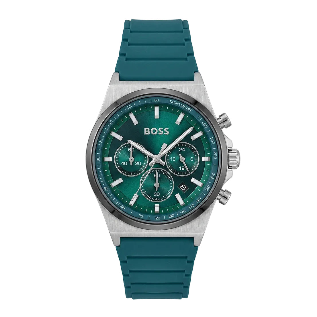 Hugo Boss Candor Chronograph | Teal Green Dial Teal Green Silicone Strap - ( Double A )