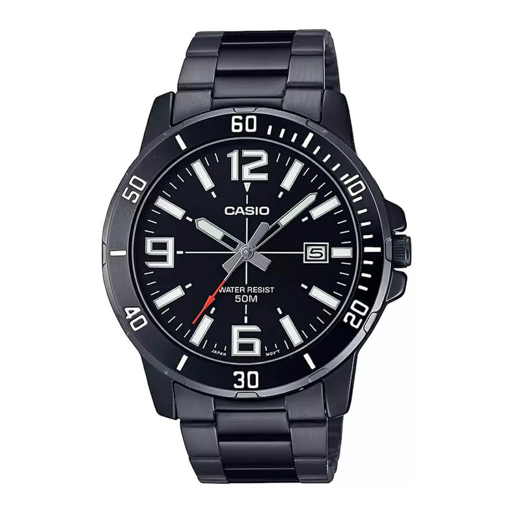 Casio Enticer MTP-VD01B-1BVUDF Black Dial Black Stainless Steel Men's Watch | Casio MTP-VD01B-1BVUDF