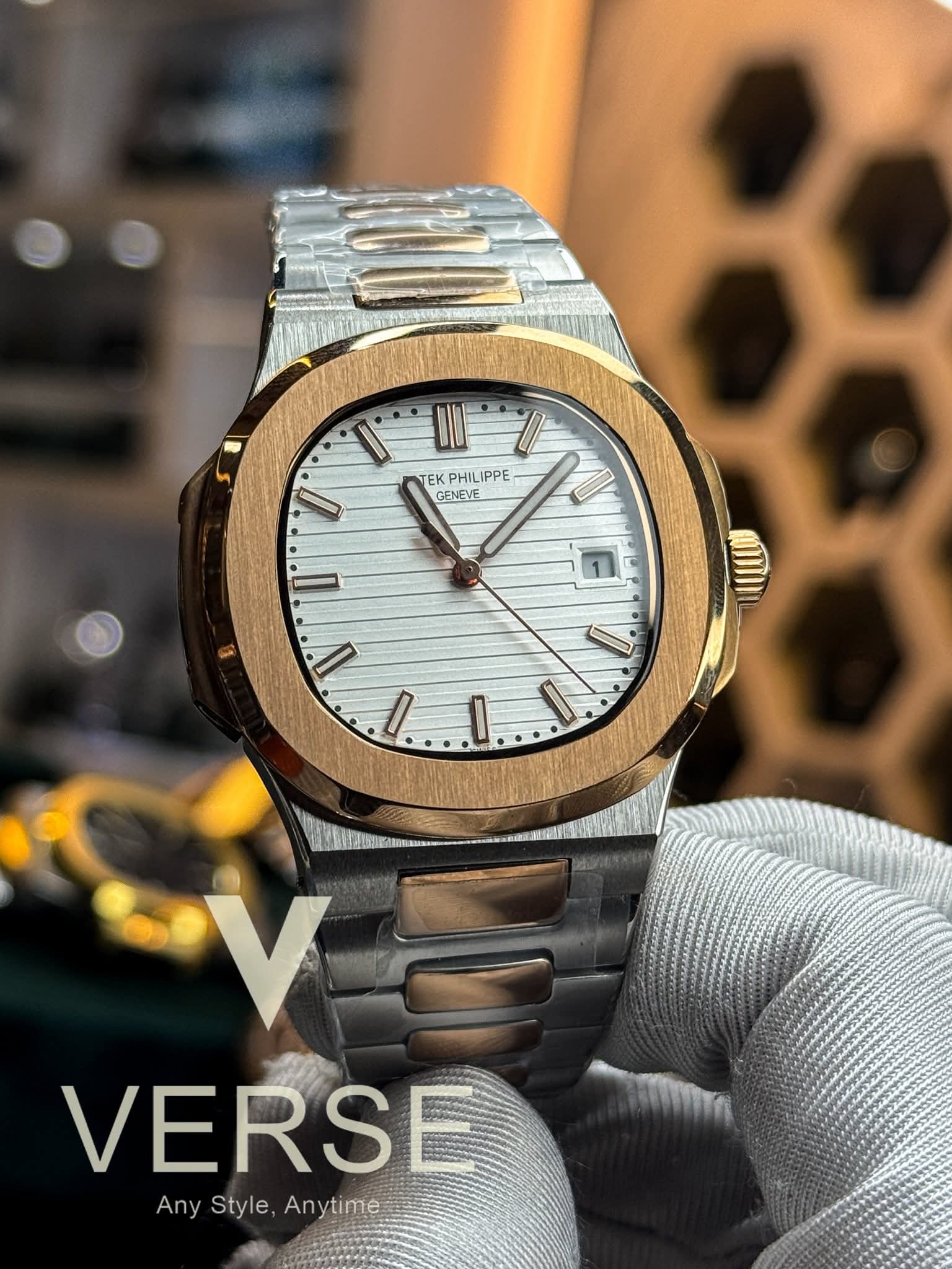 Patek Philippe Nautilus Automatic Two - Tone Rose Gold - White Dial Triple A - VERSE - 