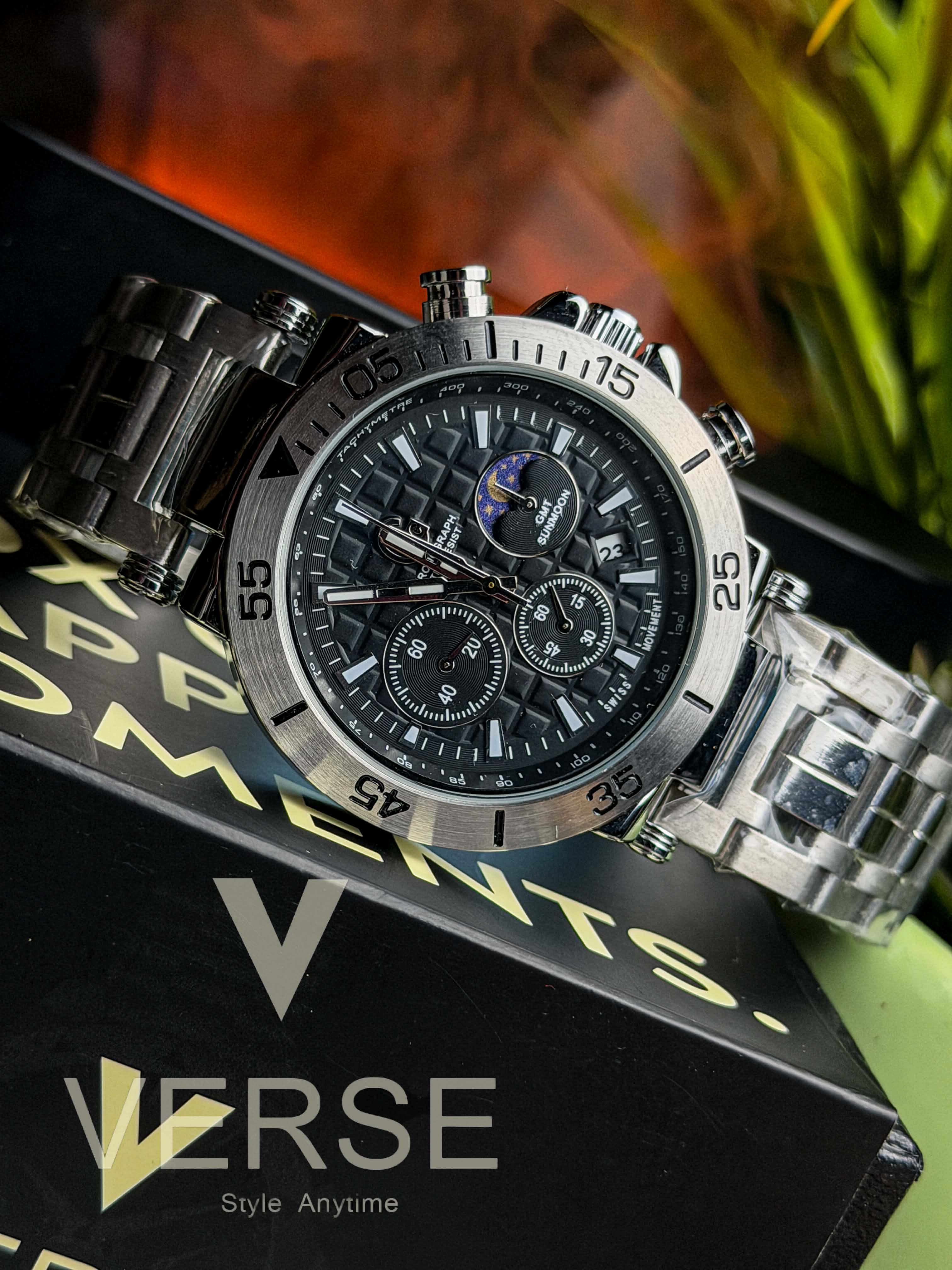 GC-1 Sport MoonPhase Chronograph | Guilloché Black Dial - ( Double A )