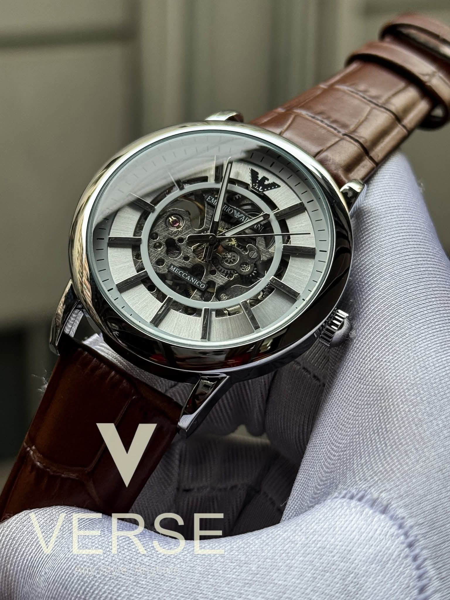 Armani Automatic Brown Belt Oval White Dial AA - VERSE - 