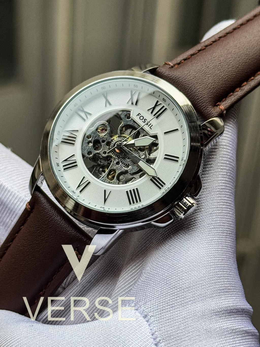 Fossil Automatic Brown Belt White Dial AA - VERSE - 