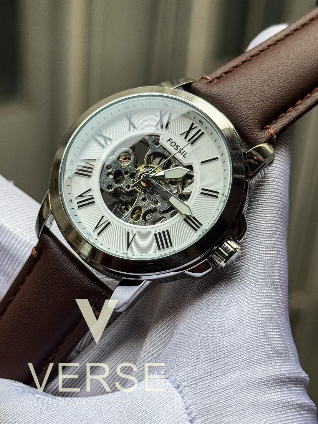 Fossil Automatic Brown Belt White Dial AA - VERSE - 