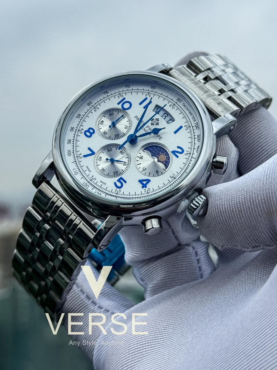 Patek Philippe Blue Digits Silver Chain AA - VERSE - 