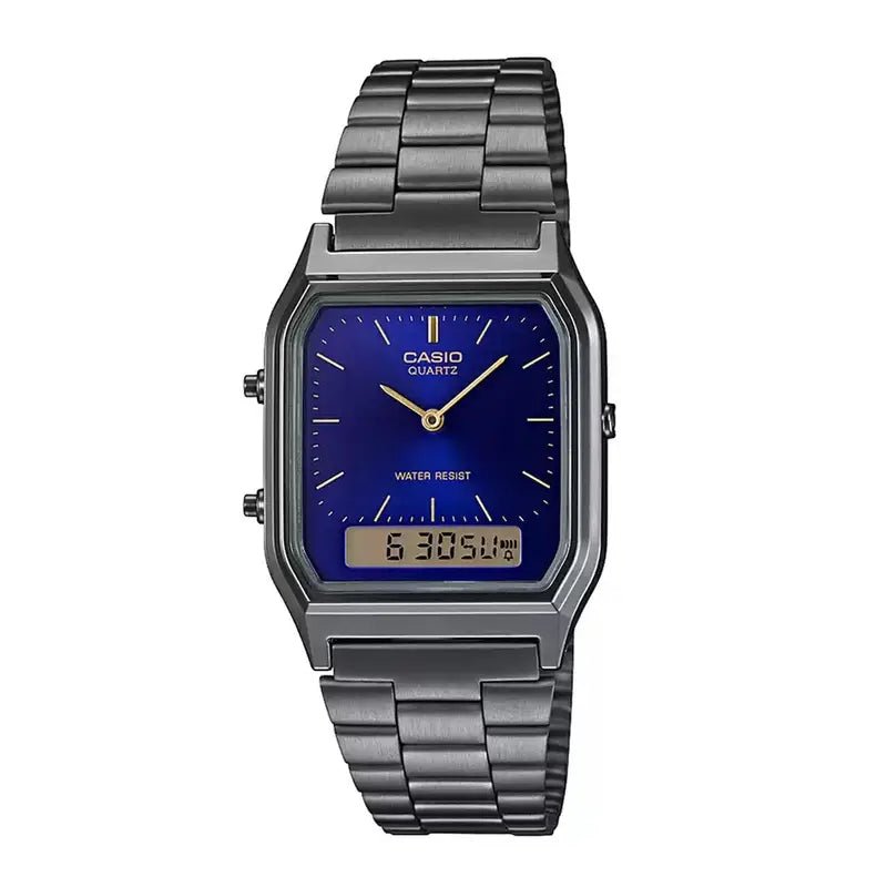 Casio Vintage AQ - 230GG - 2ADF Analog - Digital Blue Dial Gunmetal Band Unisex Watch | Casio AQ - 230GG - 2ADF - VERSE - 